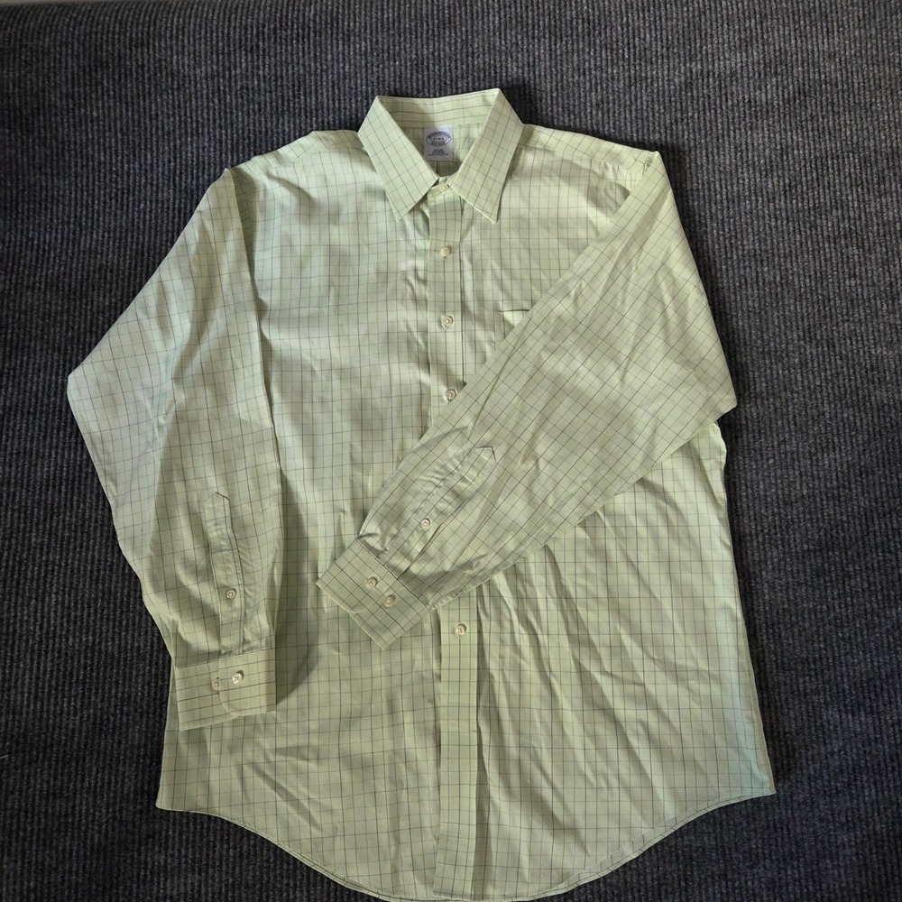 Brooks Brothers Slim Fit Non Iron Check Dress Shirt Mens‎ 17 4 5 Light Green